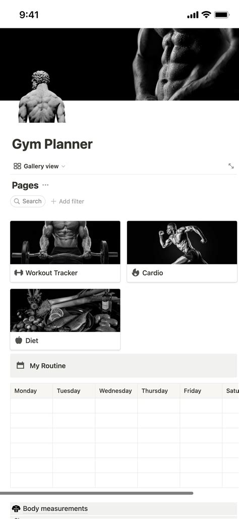 Galería de plantillas de Notion Gym Planner