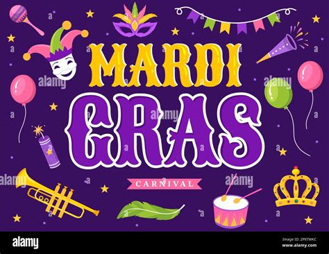 Mardi Gras Carnival Party Illustration With Mask Feathers And Item