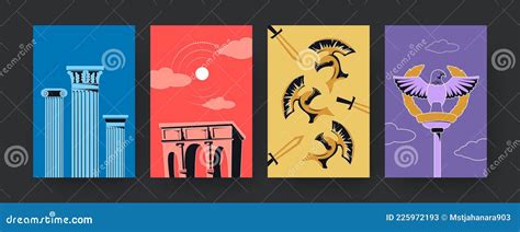 Set Of Contemporary Art Posters With Ancient Rome Symbols Stock Vector