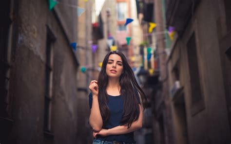 Women Brunette Open Mouth Looking At Viewer Brown Eyes Blue Shirt