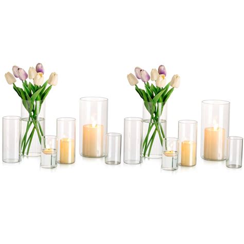 Glasseam Tall Clear Glass Cylinder Hurricane Candle Holder Vases Set 4678 Pack Of