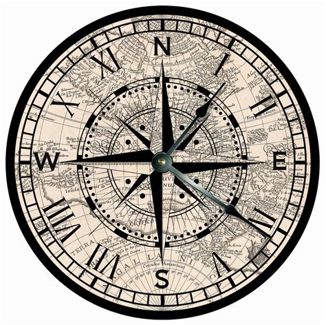 COMPASS ROSE Wall CLOCK Home Decor Old Map Pattern Round Large Etsy