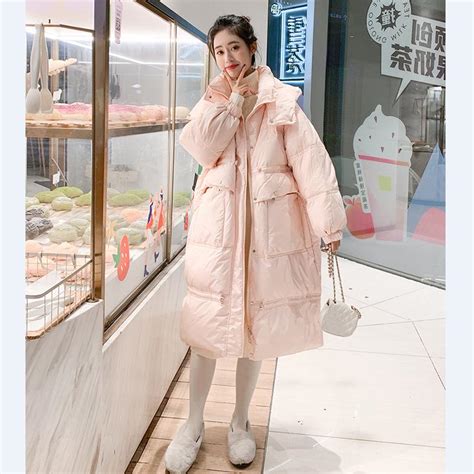 Women Winter Warm Mid Length White Duck Down Coat Thicken Loose Casual