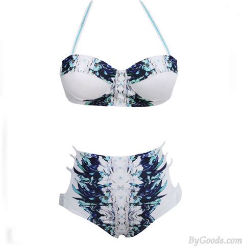 Drucken Sexy Neckholder Bikini Set Hohe Taille Bademode Strand