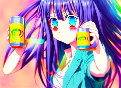 Krea Ai Anime Girl Drinks Energy Drink Colorful Tsuruta