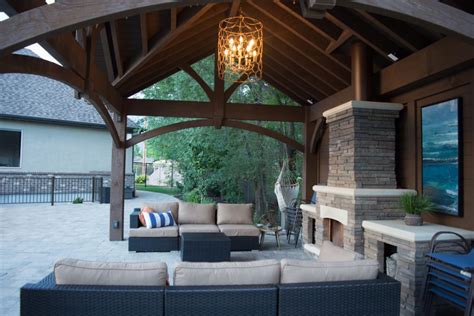 3rd Gable Pavilion W Privacy Wall And Fireplace Western Timber Frame