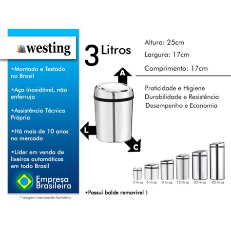 Lixeira Autom Tica Sensor Inox Litros Westing No Shoptime