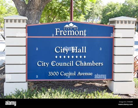 Fremont Ca Aug 20 2023 Close Up Of The Fremont City Hall Sign Fremont Is A City In