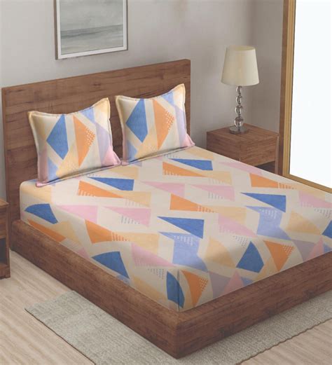 Buy Multicolor Geometric 300 Tc Poly Cotton King Sized Fitted Bed