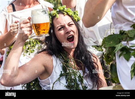 Czech beer festival, Woman drinking beer Czech Republic Stock Photo - Alamy