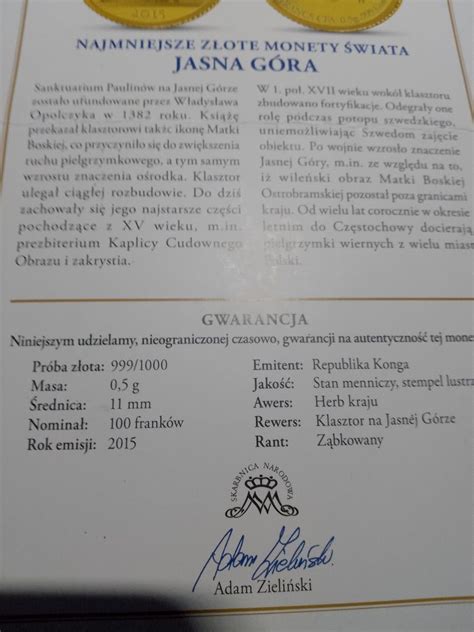 Najmniejsze złote monety świata Jasna góra Dębica OLX pl