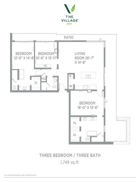 Three Bedroom Bed Apartment The Village Drey Floor Plans