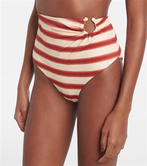 Striped High Rise Bikini Bottoms In Multicoloured Johanna Ortiz