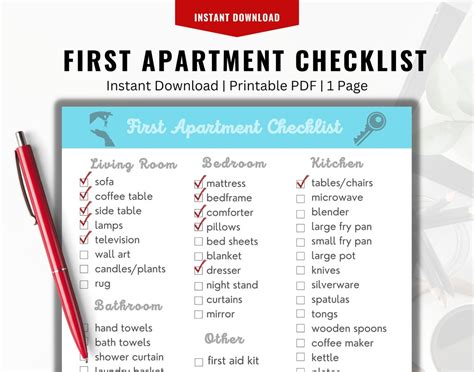 First Apartment Printable Checklist First Home Moving Etsy