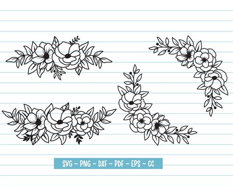 Flower Svg Files Flower Border Svg Flower Corner Svg Floral Etsy