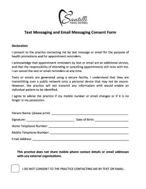 Fillable Online Text Messaging And Email Messaging Consent Form Fax