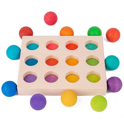 Buy Montessori Materials Round Balls Wooden Rainbow Color Sorting Toy