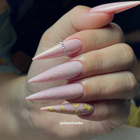 Long Pink Sparkle Nails Simple Nails Nude Nails Long Acrylic Nails