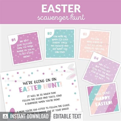 Easter Scavenger Hunt Clues Editable Clue Cards For Indoor Egg Hunt