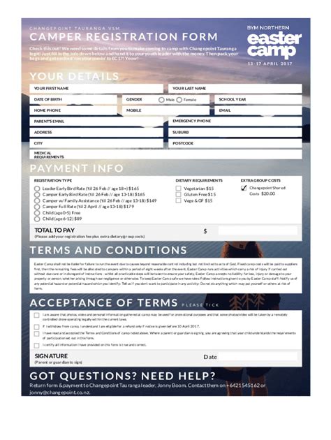 Fillable Online Camper Registration Form Changepoint Fax Email Print