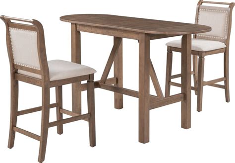 Tiramisubest 3 Piece Wood Drop Leaf Breakfast Nook Counter Height Dining Table Set With 2