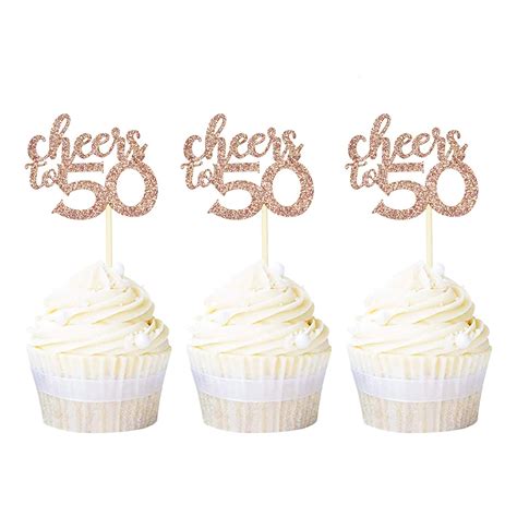 Buy Ercadio 36 Pack Rose Gold Cheers To 50 Cupcake Toppers Glitter Age