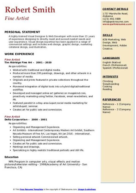 How Towrite A Fine Artist Resume Alice Writing