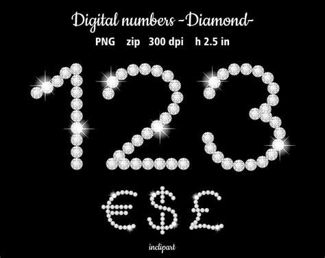 Diamond Numbers Clipart Digital Download Rhinestone Gem