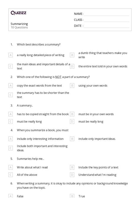 50 Summarizing Worksheets For 4th Grade On Quizizz Free And Printable