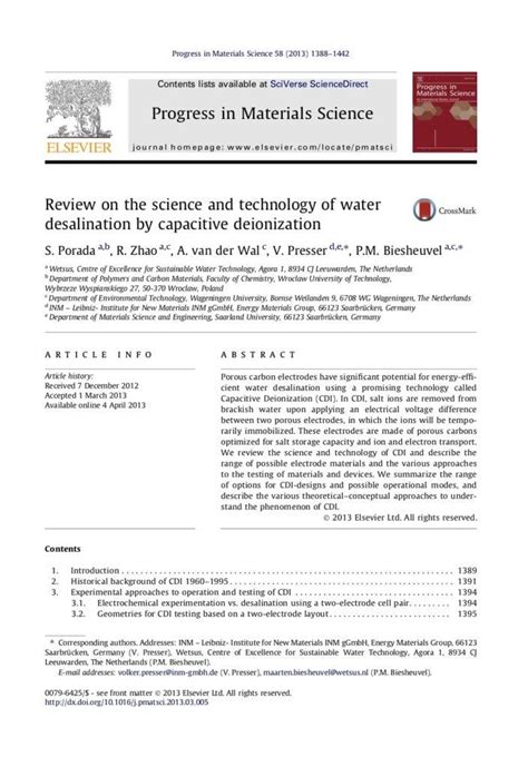 Review On The Science And Technology Of Water Desalination By