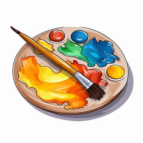 Plaque De Peinture Couleur Dessin Animé Avec Un Pinceau Isolé Sur Fond