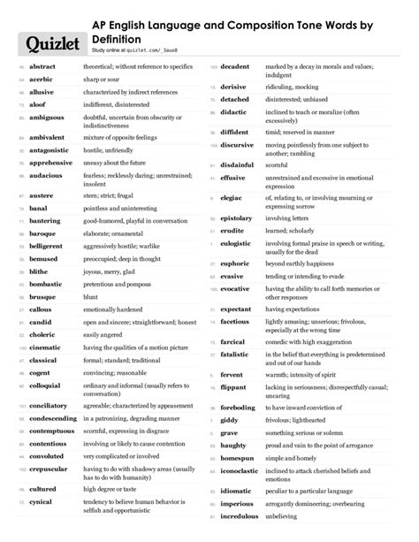 Ap English Language And Composition Tone Words By Definition