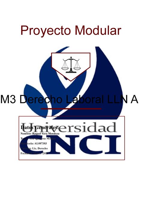 Proyecto Modular M11 Derecho Laboral Datos Generales Nombre Raquel