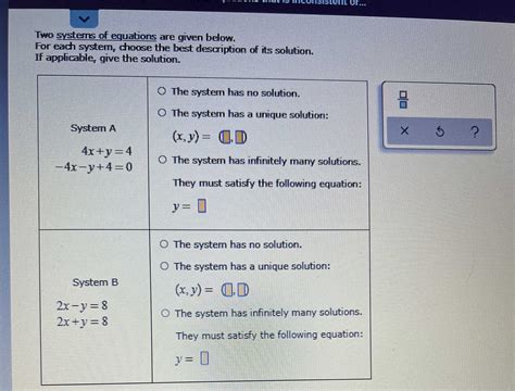 Two Systems Of Equations Are Given Below For Each System Choose The