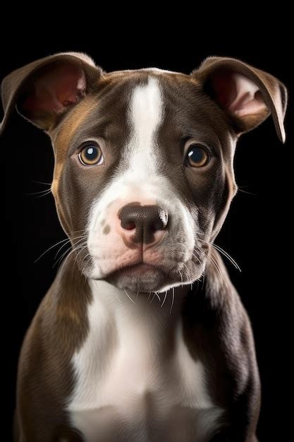 Premium Ai Image Close Up Portrait Of Brown And White Pitbull Puppy