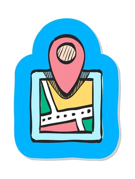 Icono de mapa de ubicación de pin dibujado a mano en la ilustración de