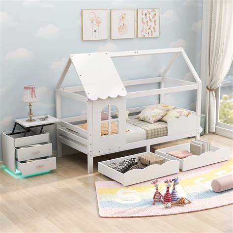 Azkoeesy Hausbett Kinderbett X Cm Mit Rausfallschutz Mit