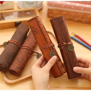 Personalized Leather PU Pencil Roll Up Case Paint Brush Case