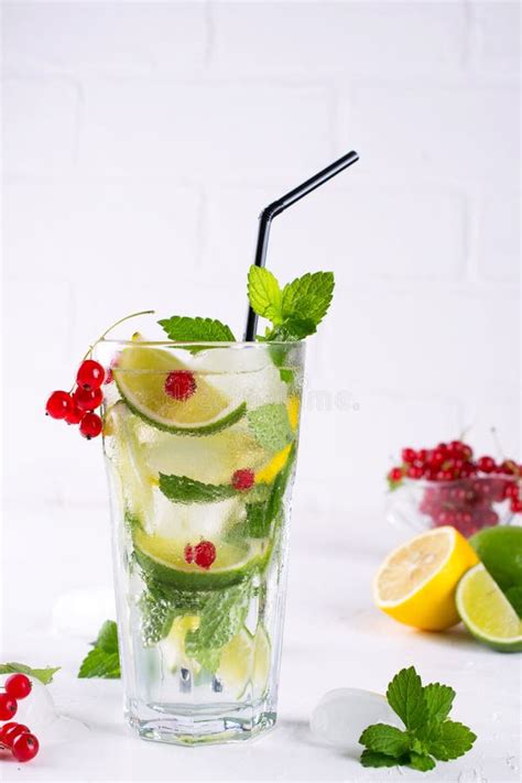 Various Berry Lemonade Or Mojito Cocktails Fresh Iced Lemon Lime Red Currant Infused Water