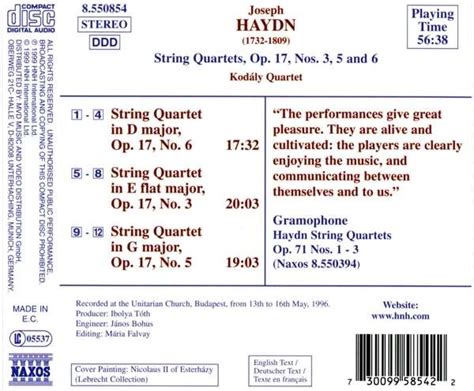 C M D HAYDN String Quartets Op 17 Vol 2 CD