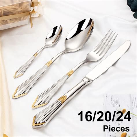 16 20 24 Pcs Ouro Talheres Set Utens Lios De Cozinha De A O Inoxid Vel