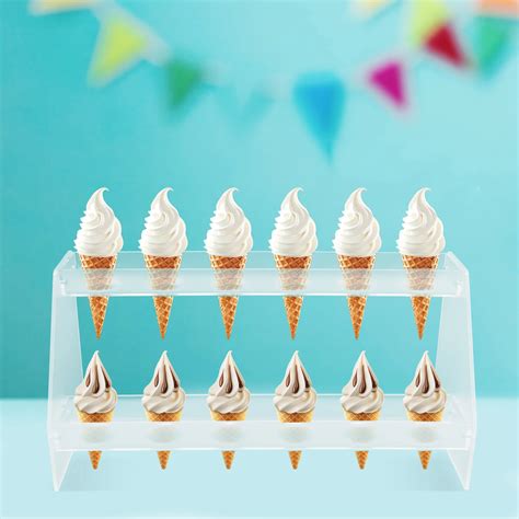 Clear Acrylic Food Cone Display Stand Rack Ice Cream Cone Serving