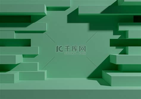 明亮的绿松石绿色 3d 渲染产品展示台或展台，带有抽象砖墙或门户，用于产品摄影最小、简单、几何背景壁纸，用于豪华垃圾产品高清摄影大图 千库网