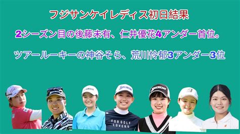 フジサンケイレディス初日。20202021プロテスト合格2選手、後藤未有、仁井優花が首位。3位タイにツアールーキーの神谷そら、荒川怜郁