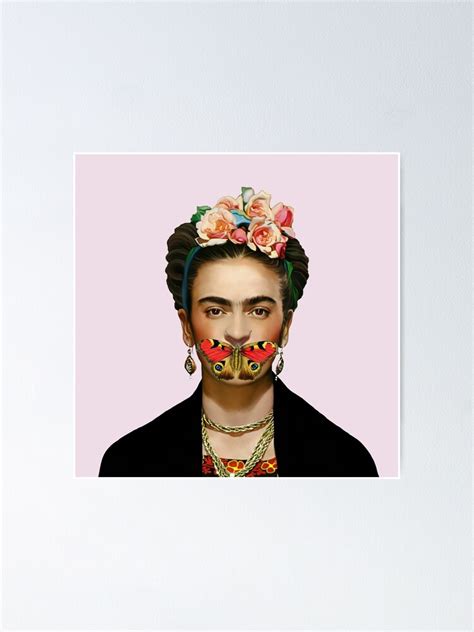 Frida Kahlo Butterfly Over Her Mouth Pink Background Poster For Sale