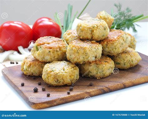 Homemade Chickpea Falafel Balls On Cutting Board Stock Photo Image Of