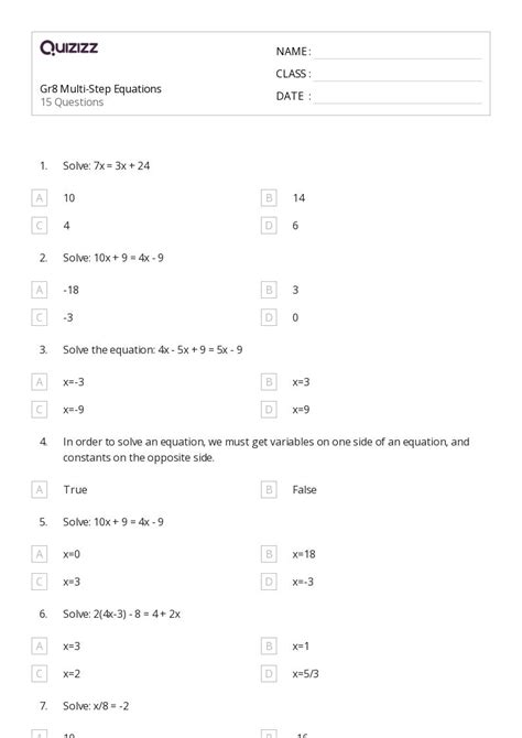 50 Multi Step Equations Worksheets For 6th Grade On Quizizz Free And Printable