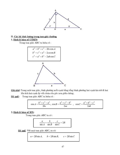 Công thức tính diện tích tam giác lớp 10, hệ thức lượng, giải tam giác