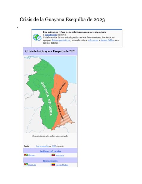 Crisis De La Guayana Esequiba De 2023 La Información De Este Artículo