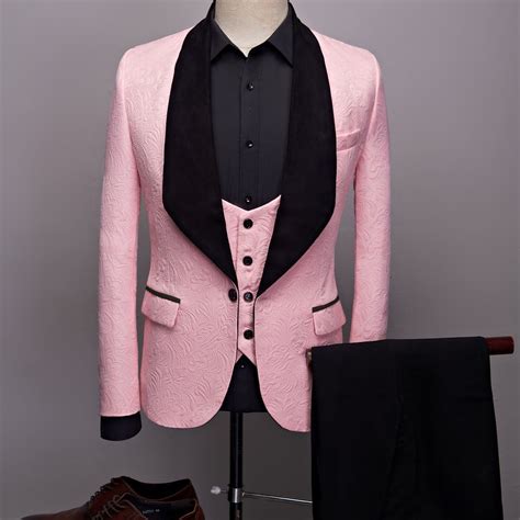 Pink Groom Tuxedos 2019 Black Shawl Lapel One Button Wedding Tuxedos